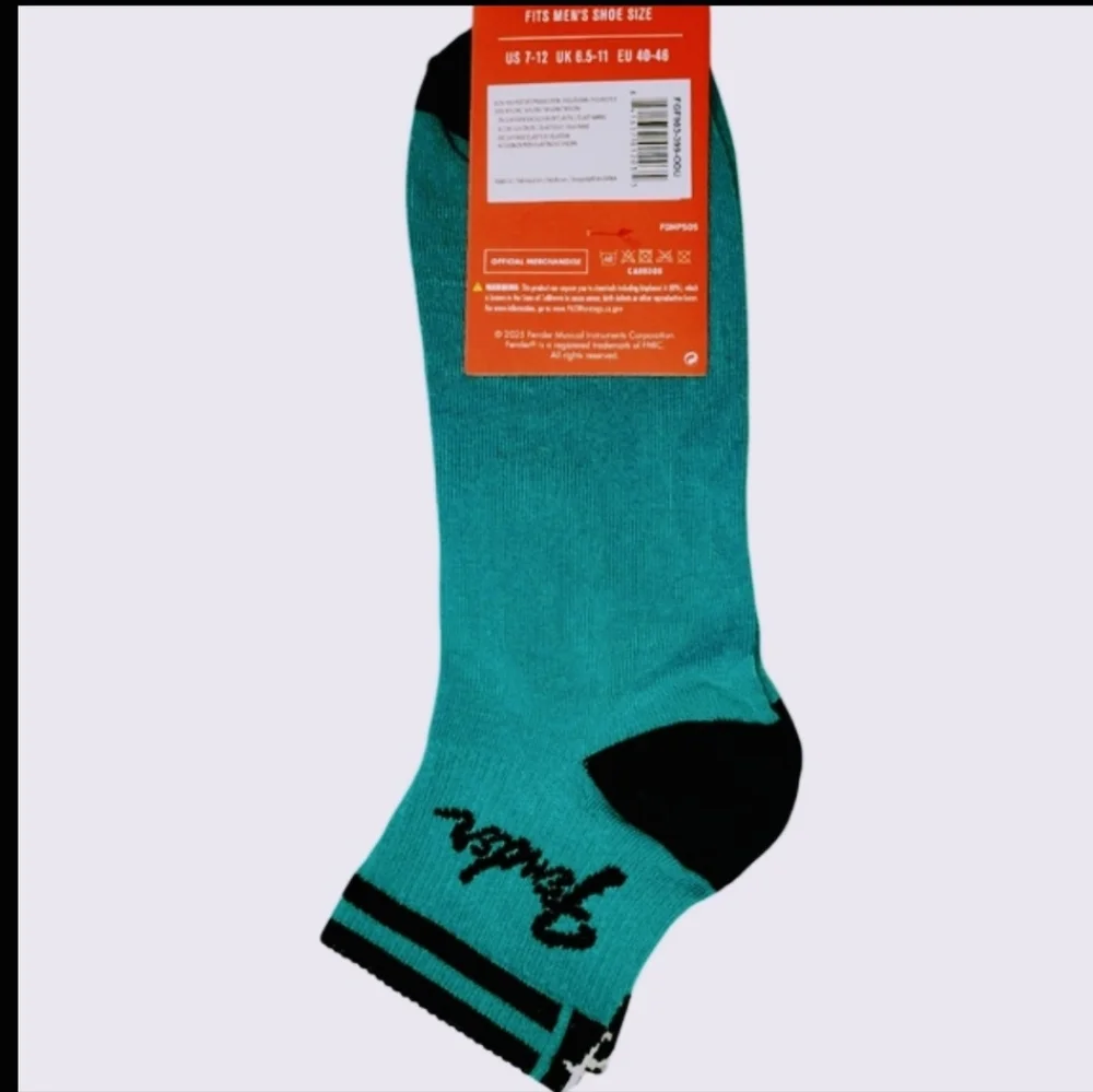 Fender Guitar Logo Ankle Socks Teal/Blue & Black